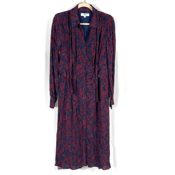 Jason Wu Print Midi Shirt Dress Blue Red Tie Neck Button Front Long Sleeve Sz 6‎ - Picture 4 of 15